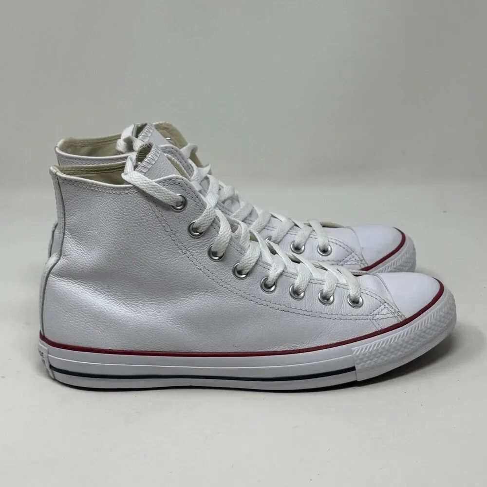 Converse All Star Chuck Taylor Mens 8.5 White Leather High Top Retro Shoes - Picture 2 of 14
